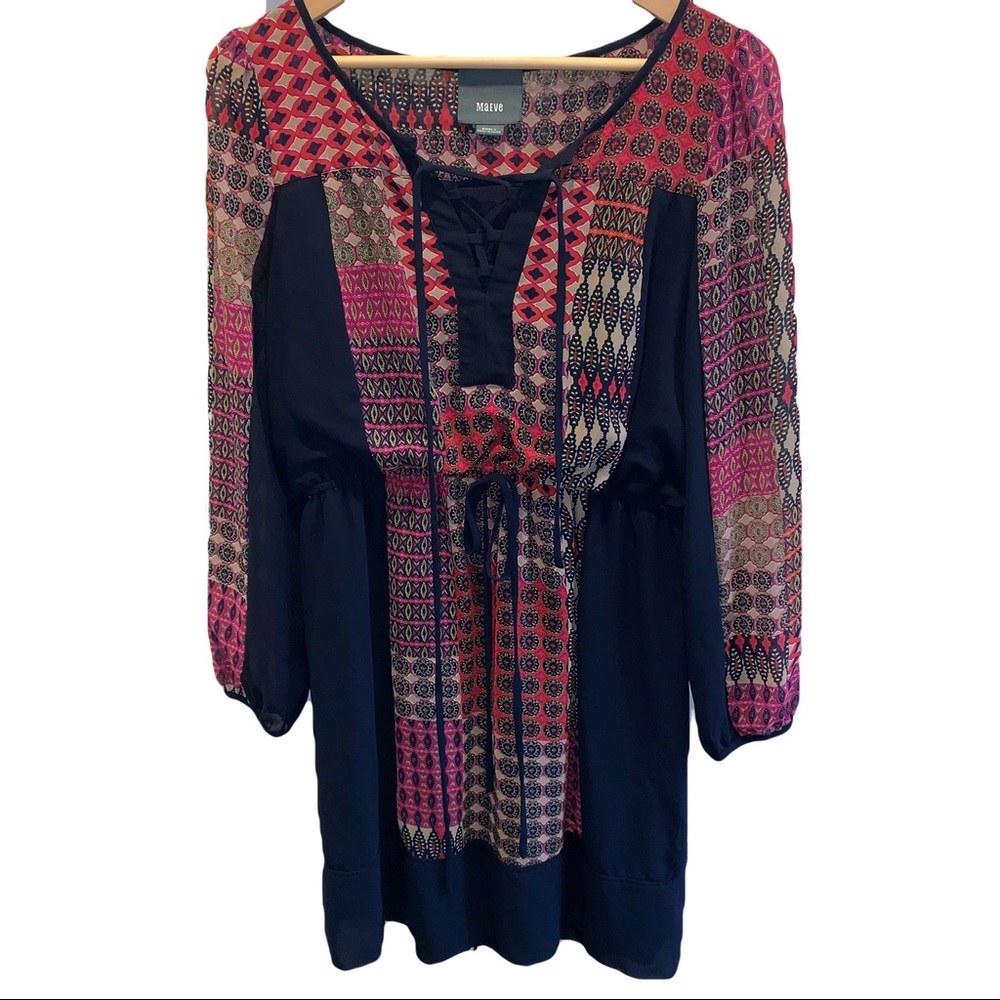 Anthropologie Maeve Pretty Color Block Chiffon Mix Prin…